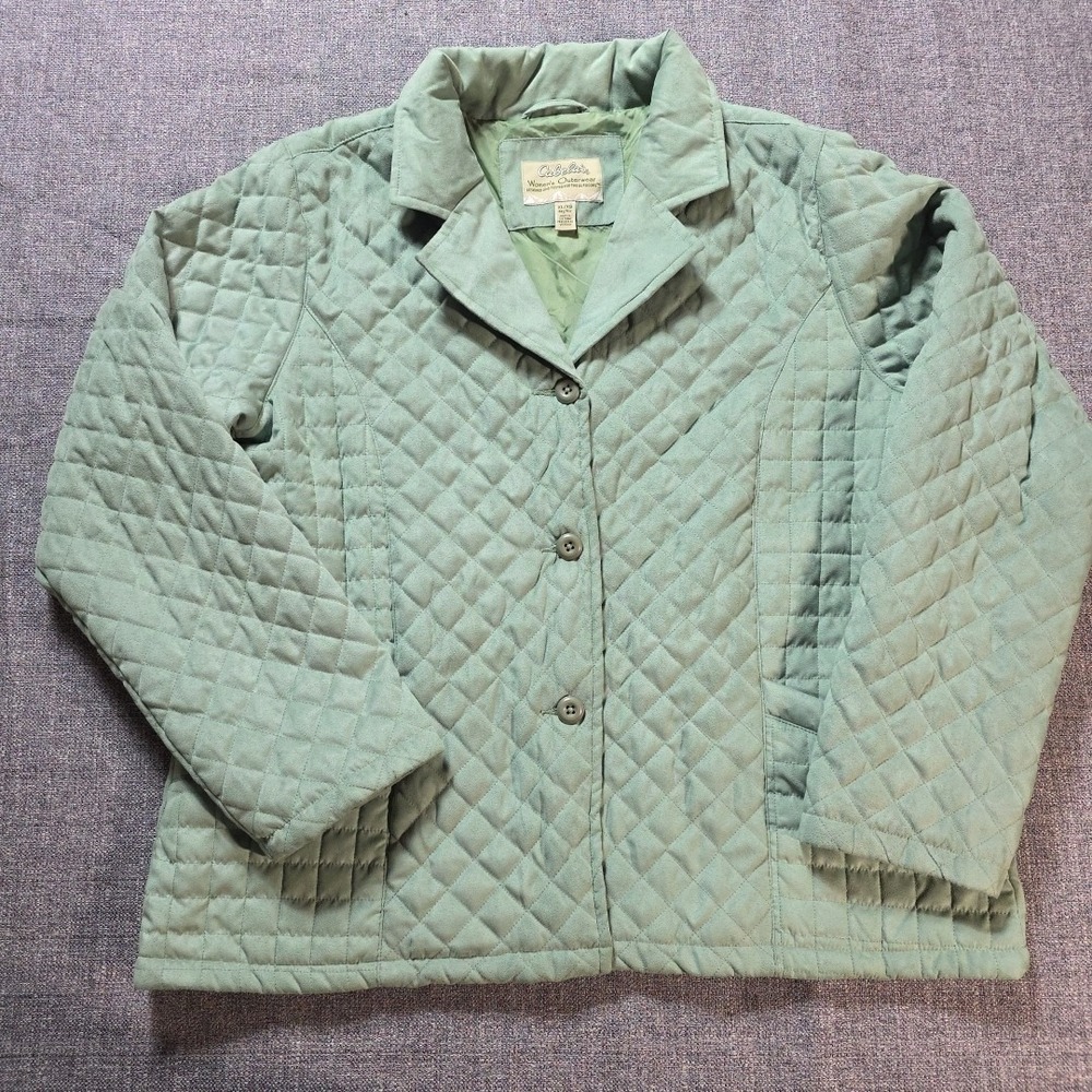 Cabela's Women's Quilted Jacket Coat Green Button Up Fall Harvest XLarge